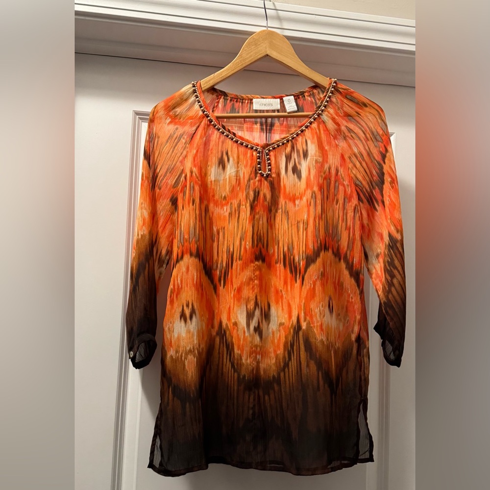 Chico's Orange Relaxed Graphic Tunic